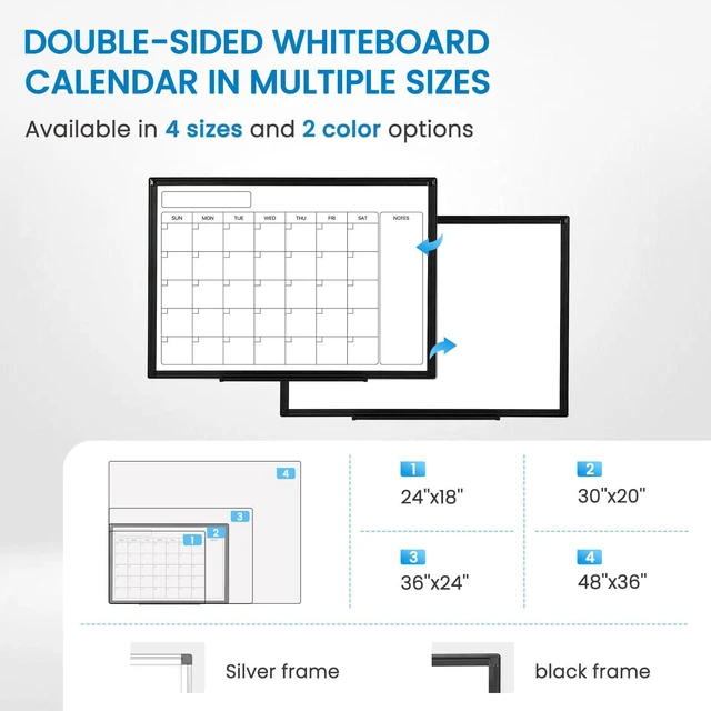 Alt view image 7 of 7 - Whiteboard Calendar 36x24 Magnetic Dry Erase Board for Wall, Black Monthly Magnetic Calendar, 11-Layer, Wall Mount Hanging, Office Home School, Easy Clean Aluminum Frame, Full Accessories