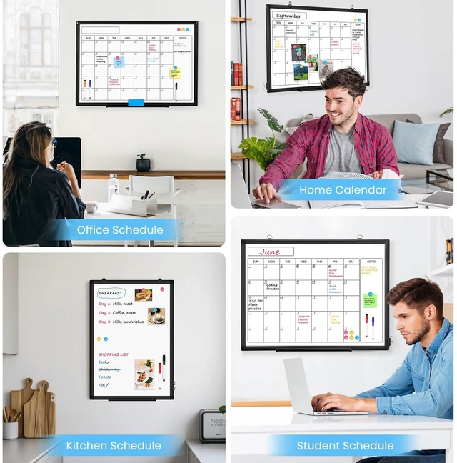 Alt view image 6 of 7 - Whiteboard Calendar 36x24 Magnetic Dry Erase Board for Wall, Black Monthly Magnetic Calendar, 11-Layer, Wall Mount Hanging, Office Home School, Easy Clean Aluminum Frame, Full Accessories