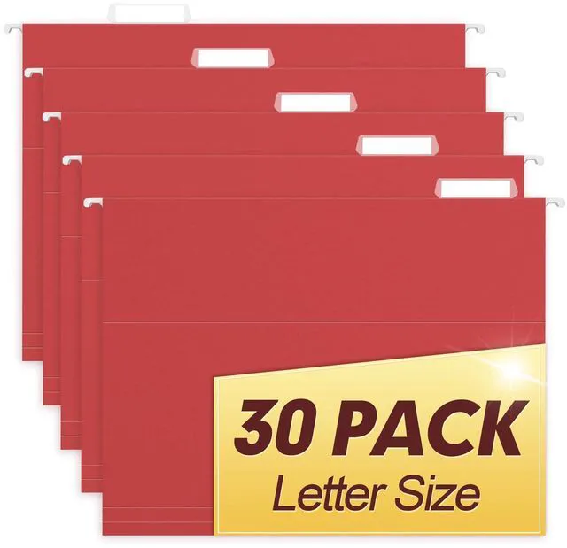 Main image of Hanging File Folders, 30 Pack Reinforced Letter Size Hanging Folders, Designed for Bulky Files, Filing Cabinet, 1/5-Cut Adjustable Tabs (Red)