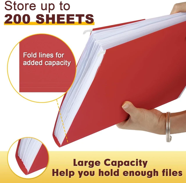 Alt view image 6 of 7 - Hanging File Folders, 30 Pack Reinforced Letter Size Hanging Folders, Designed for Bulky Files, Filing Cabinet, 1/5-Cut Adjustable Tabs (Red)