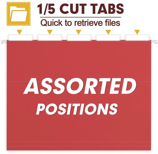 Alt view image 3 of 7 - Hanging File Folders, 30 Pack Reinforced Letter Size Hanging Folders, Designed for Bulky Files, Filing Cabinet, 1/5-Cut Adjustable Tabs (Red)