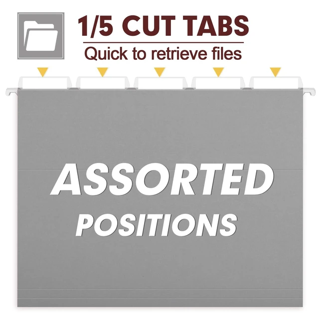 Alt view image 3 of 7 - Hanging File Folders, 60 Pack Reinforced Letter Size Hanging Folders, Designed for Bulky Files, Filing Cabinet, 1/5-Cut Adjustable Tabs (Gray)
