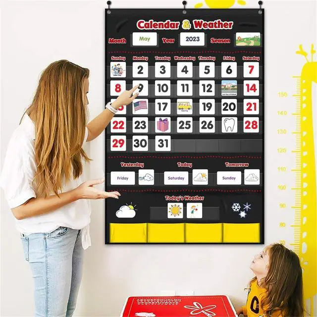 Alt view image 2 of 7 - Calendar and Weather Pocket Chart, Classroom Organized Chart, 149 Pieces (Black)