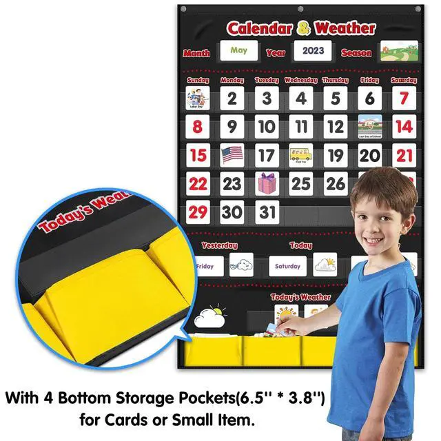 Alt view image 3 of 7 - Calendar and Weather Pocket Chart, Classroom Organized Chart, 149 Pieces (Black)