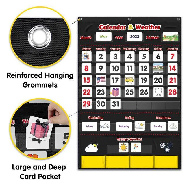 Alt view image 4 of 7 - Calendar and Weather Pocket Chart, Classroom Organized Chart, 149 Pieces (Black)