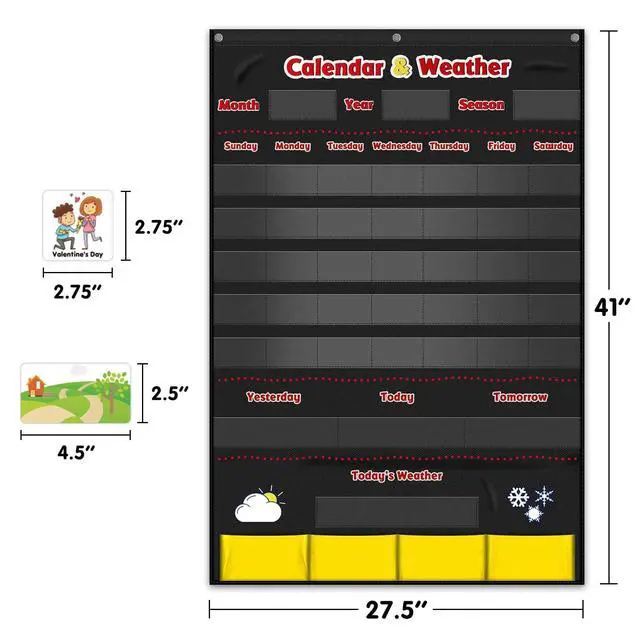 Alt view image 6 of 7 - Calendar and Weather Pocket Chart, Classroom Organized Chart, 149 Pieces (Black)