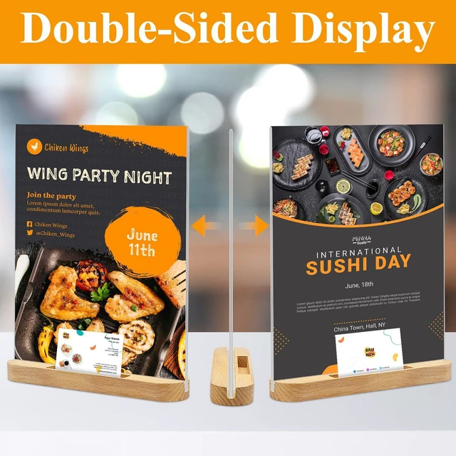 Alt view image 2 of 6 - 8.5 x 11 Acrylic Sign Holder Plastic Signs Display Holder T-Shape Double Sided Clear Flyer Stand Frames Wood Base with Business Card Holder Suitable for Menu Office Events Meeting,3 Pack