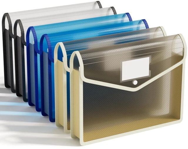 Main image of 6-Pack Plastic File Folders, Black+Blue+Tea Grey fit Letter/A4 Size, Large Capacity with Snap Closure, Colorful File Folder Organizer for School, Office, Home, Hospital