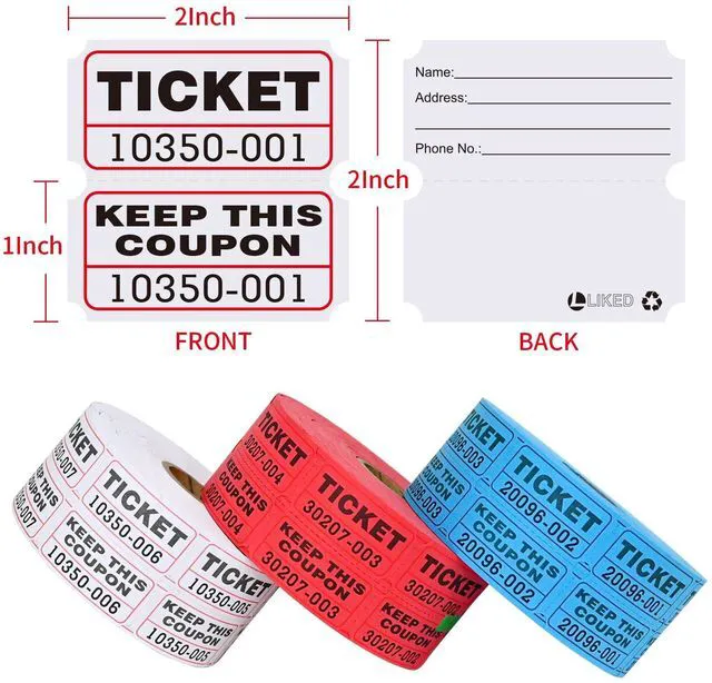 Alt view image 3 of 7 - L LIKED Raffle Tickets Double Roll,Consecutively Numbered,50/50 Raffle Tickets for Event,Party,Prize,Drawing(3000,White/Red/Blue)