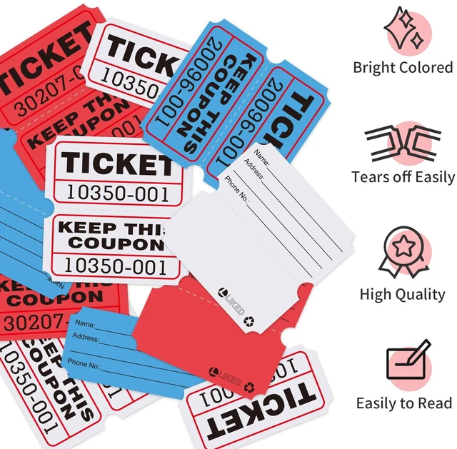 Alt view image 4 of 7 - L LIKED Raffle Tickets Double Roll,Consecutively Numbered,50/50 Raffle Tickets for Event,Party,Prize,Drawing(3000,White/Red/Blue)