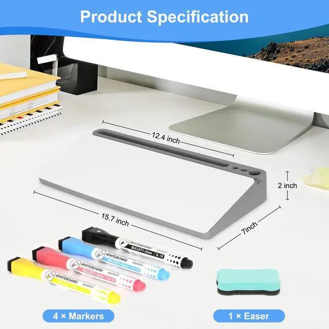 Alt view image 6 of 7 - Desktop Glass Whiteboard with Storage, Desk Dry Erase White Board Gray Computer Keyboard Stand, Office Desk Organizers and Accessories with Drawer, To Do Memo Notepad, Home School Supplies