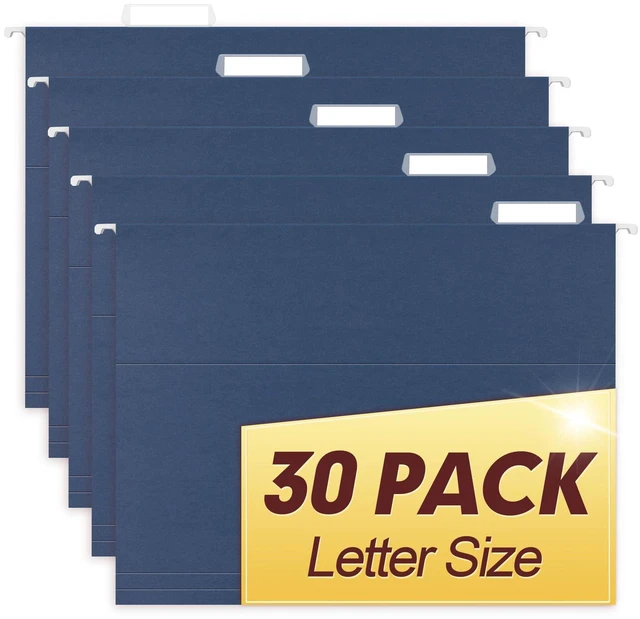 Main image of Hanging File Folders, 30 Pack Reinforced Letter Size Hanging Folders, Designed for Bulky Files, Filing Cabinet, 1/5-Cut Adjustable Tabs (Blue)