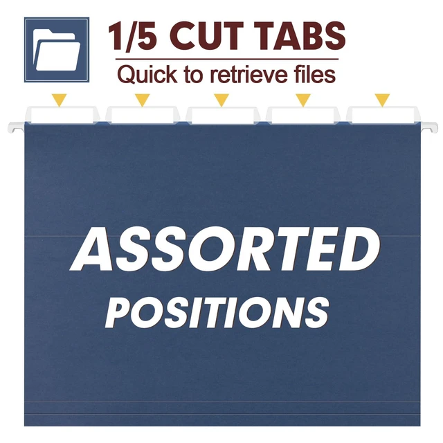 Alt view image 3 of 7 - Hanging File Folders, 30 Pack Reinforced Letter Size Hanging Folders, Designed for Bulky Files, Filing Cabinet, 1/5-Cut Adjustable Tabs (Blue)