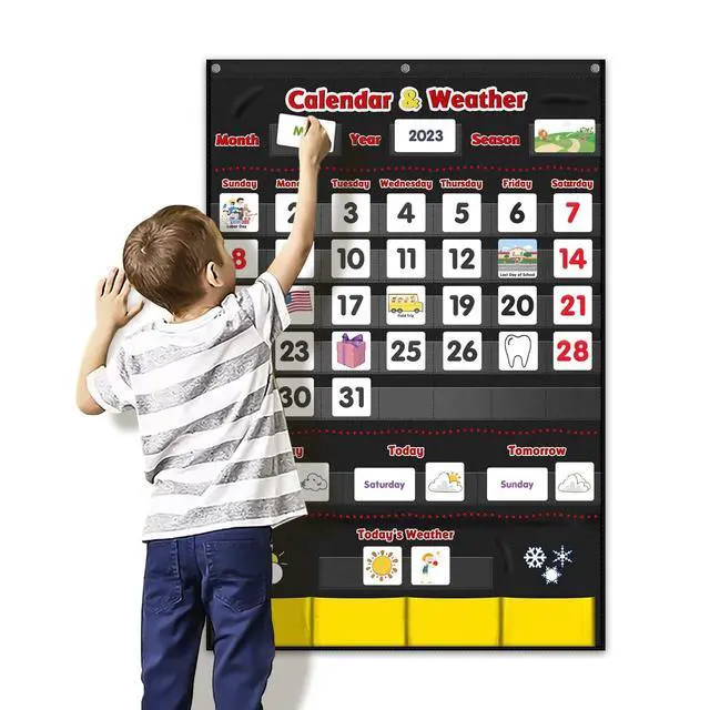 Alt view image 7 of 7 - Calendar and Weather Pocket Chart, Classroom Organized Chart, 149 Pieces (Black)
