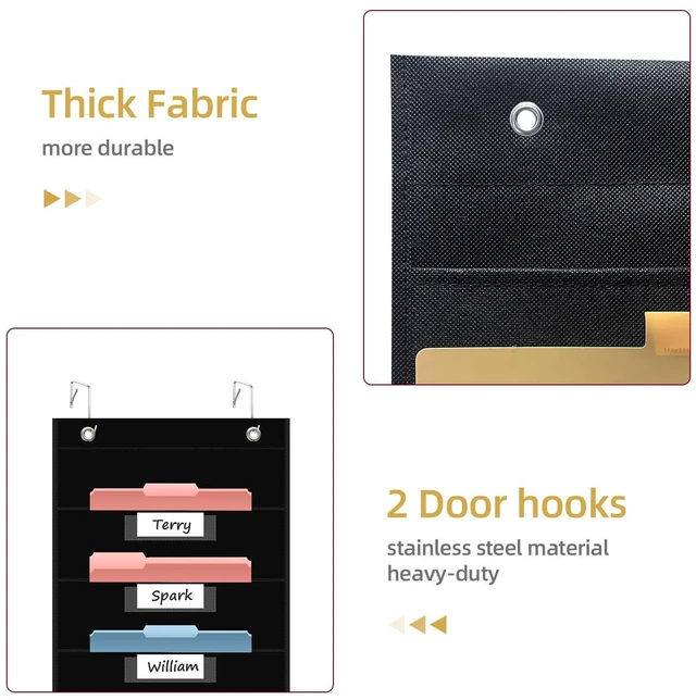 Alt view image 6 of 7 - 14 Pocket Hanging File Organizer with 14 Nametag Pockets. Black File Storage Pocket Chart for Classroom or Office Use. Perfectly Organizes Assignments, Files, Scrapbooks, and Documents