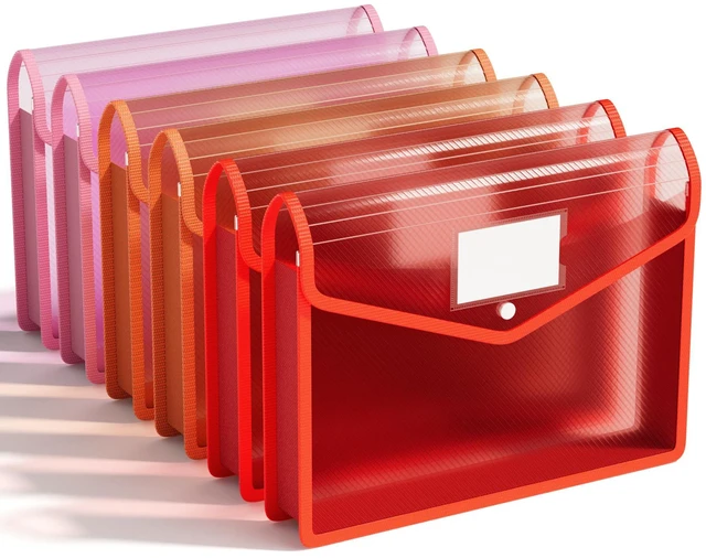 Main image of 6-Pack Plastic File Folders, Warm Pink fit Letter/A4 Size, Large Capacity with Snap Closure, Colorful File Folder Organizer for School, Office, Home, Hospital