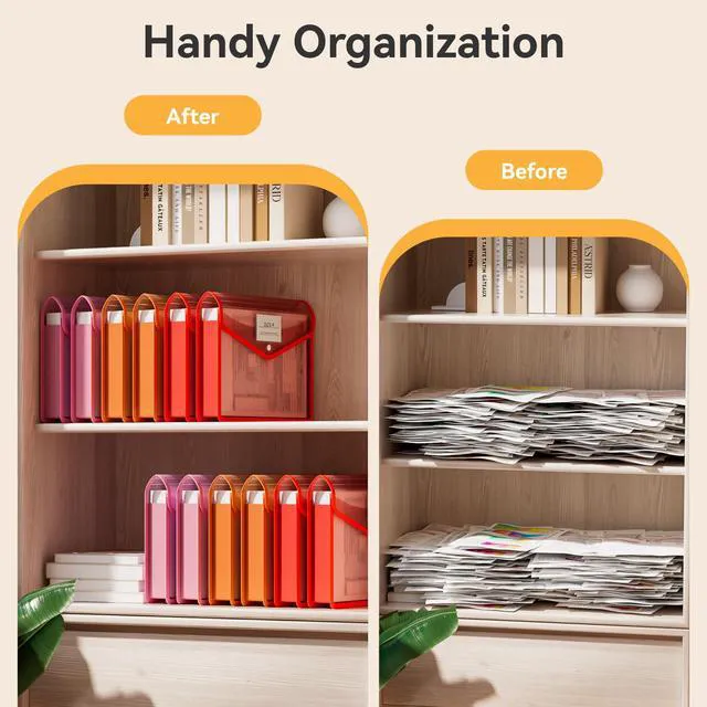 Alt view image 6 of 6 - 6-Pack Plastic File Folders, Warm Pink fit Letter/A4 Size, Large Capacity with Snap Closure, Colorful File Folder Organizer for School, Office, Home, Hospital
