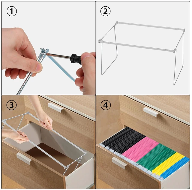 Alt view image 4 of 5 - 4 Pack Hanging File Folder Frames, Heavy Duty Steel Hanging File Organizer, File Cabinet Rails, Adjustable 11 to 17.4 Inches, Suitable for File Cabinets, Storage File Boxes