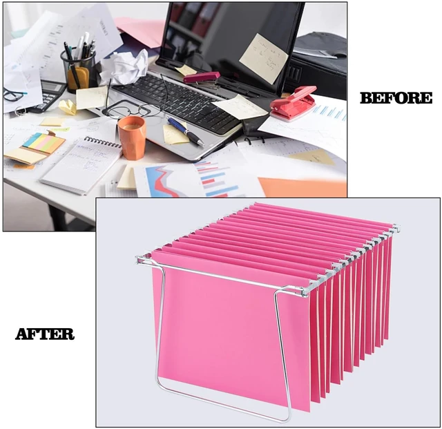 Alt view image 5 of 5 - 4 Pack Hanging File Folder Frames, Heavy Duty Steel Hanging File Organizer, File Cabinet Rails, Adjustable 11 to 17.4 Inches, Suitable for File Cabinets, Storage File Boxes