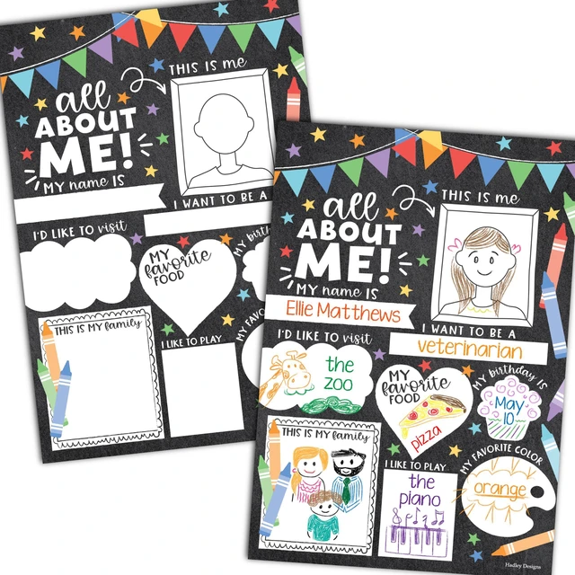 Main image of 20 All About Me Posters Elementary Classroom Decor, Star Student Poster 100 Days of School Items, Student of the Week Poster Elementary Classroom Must Haves, End of School Year Teacher Supplies