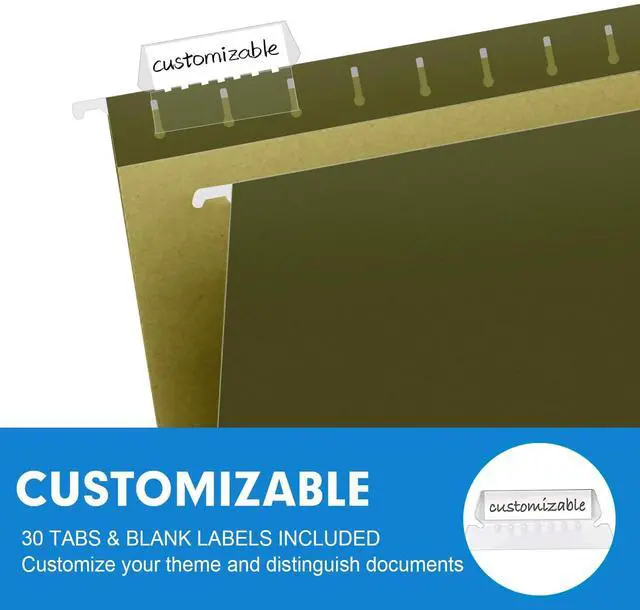Alt view image 5 of 7 - Extra Capacity Hanging File Folders, 30 Pack Letter Size Reinforced Hanging Folders with Heavy Duty 3 Inch Expansion for Bulky Files, Filing Cabinet, Adjustable Tabs, Green