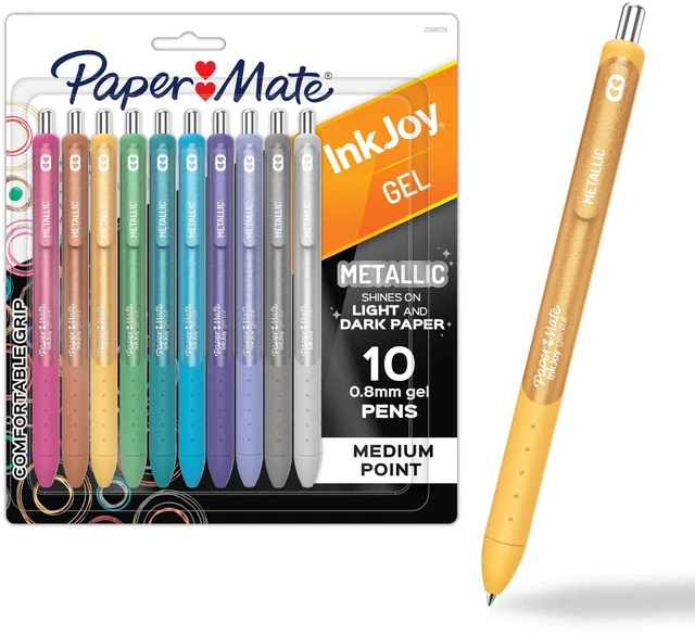 Main image of InkJoy Gel Pens, Metallic, Retractable, Medium Point (0.8mm), Glittery Assorted Colors, 10 Count - Arts & Crafts, Doodling, Writing, Bullet Journaling