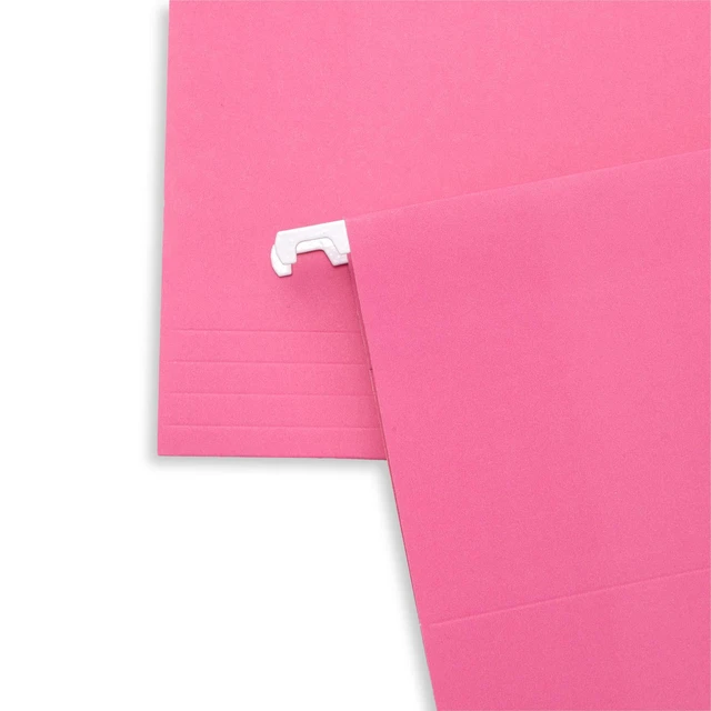 Alt view image 5 of 7 - 25 Hanging File Folders, Letter Size, Pink Reinforced 12pt, 1/5 Cut Tabs, Plastic Tabs and Inserts Included, for Filing Cabinet, Home, and Office Use