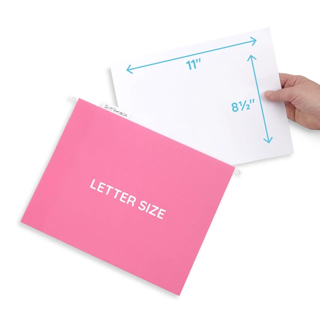 Alt view image 4 of 7 - 25 Hanging File Folders, Letter Size, Pink Reinforced 12pt, 1/5 Cut Tabs, Plastic Tabs and Inserts Included, for Filing Cabinet, Home, and Office Use