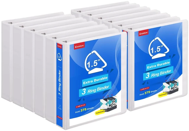 Main image of Heavy Duty 1 1/2 inch Slant-D Ring View Binder, 1.5 inch 3 Ring Binders, Hold 350 Sheets of 8.5" x 11" Paper, 12 Pack (White)