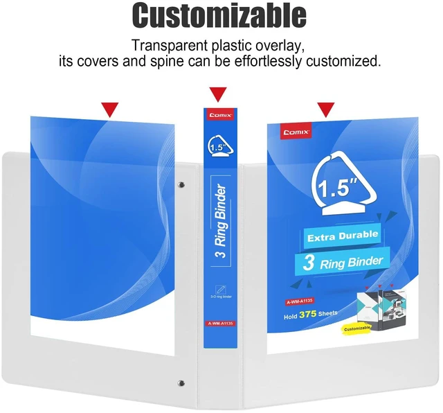 Alt view image 4 of 5 - Heavy Duty 1 1/2 inch Slant-D Ring View Binder, 1.5 inch 3 Ring Binders, Hold 350 Sheets of 8.5" x 11" Paper, 12 Pack (White)