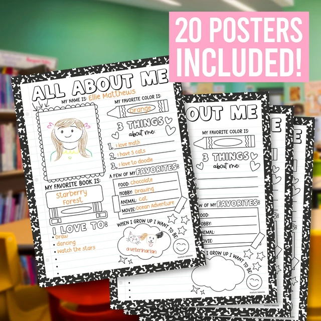 Alt view image 3 of 7 - 20 All About Me Posters Elementary Classroom Decor, Star Student Poster 100 Days of School Items, Student of the Week Poster Elementary Classroom Must Haves, End of School Year Teacher Supplies