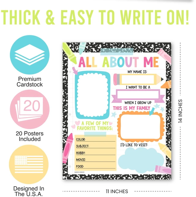Alt view image 4 of 7 - 20 All About Me Posters Elementary Classroom Decor, Star Student Poster 100 Days of School Items, Student of the Week Poster Elementary Classroom Must Haves, End of School Year Teacher Supplies