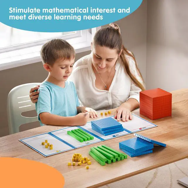 Alt view image 2 of 7 - 2 pack Base Ten Blocks Plastic Place Value Blocks with 80 rod Math Manipulatives Kindergarten Counting Cubes for Kids Math Early Counting Math Toy for 1st Grade