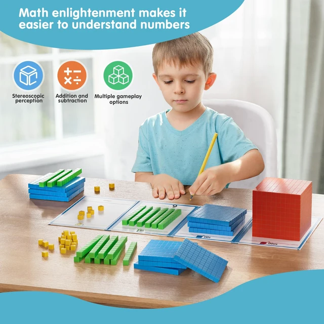 Alt view image 3 of 7 - 2 pack Base Ten Blocks Plastic Place Value Blocks with 80 rod Math Manipulatives Kindergarten Counting Cubes for Kids Math Early Counting Math Toy for 1st Grade