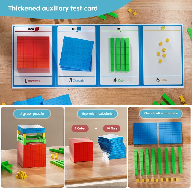 Alt view image 4 of 7 - 2 pack Base Ten Blocks Plastic Place Value Blocks with 80 rod Math Manipulatives Kindergarten Counting Cubes for Kids Math Early Counting Math Toy for 1st Grade