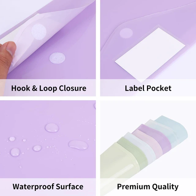 Alt view image 4 of 7 - 45pcs Plastic Envelopes, Plastic File Folders for Documents, A4 Size Hook & Loop Closure Poly Folders with Label Pocket for School and Office Supplies