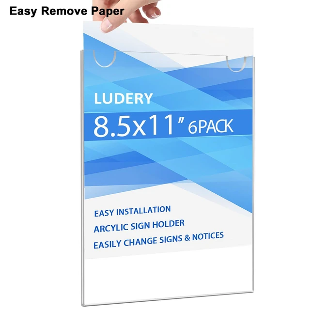 Alt view image 2 of 6 - Acrylic Sign Holder 8.5x11 Vertical, Wall Mount Document Holder, Clear Plastic Picture Frame with Tape Adhesive and Screws for Office, Home, Store, Restaurant - 20 Pack