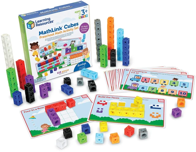 Main image of MathLink Cubes Preschool Math Activity Set - Classroom Must Haves, Teacher School Supplies, Toddler Montessori Toys,Building Blocks, Math Manipulatives, Homeschool Games