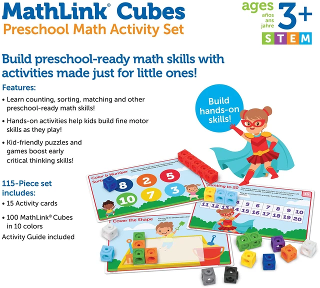Alt view image 5 of 6 - MathLink Cubes Preschool Math Activity Set - Classroom Must Haves, Teacher School Supplies, Toddler Montessori Toys,Building Blocks, Math Manipulatives, Homeschool Games