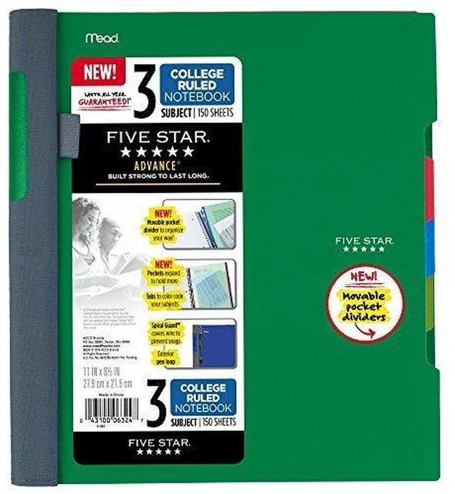 Main image of Advance Spiral Notebook + Study App, 3 Subject, College Ruled Paper, 8-1/2" x 11", 150 Sheets, Spiral Guard, Movable Tabbed Dividers, Seaglass Green (73136)