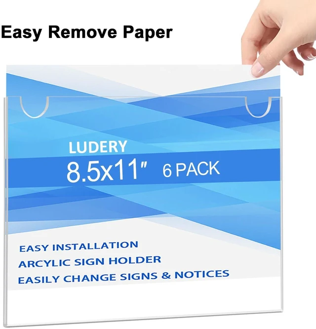 Alt view image 4 of 6 - Acrylic Sign Holder 11x8.5 Horizontal, Wall Mount Document Holder, Clear Plastic Picture Frame with Tape Adhesive and Screws for Office, Home, Store, Restaurant - 20 Pack