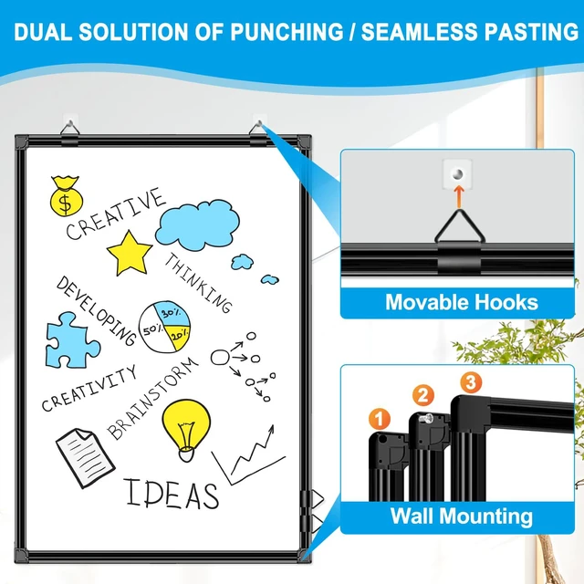 Alt view image 3 of 7 - 36"x24" White Board for Wall Double-Sided Magnetic Dry Erase Board with Black Aluminum Frame, Presentation Whiteboard Suitable for Home, Office, Classroom & Kitchen