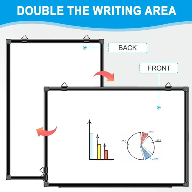 Alt view image 2 of 7 - 36"x24" White Board for Wall Double-Sided Magnetic Dry Erase Board with Black Aluminum Frame, Presentation Whiteboard Suitable for Home, Office, Classroom & Kitchen