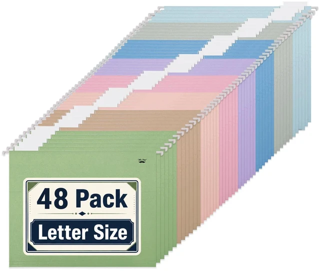 Main image of Hanging File Folders Bulk, 48 Pack, Hanging File Folders 1/5-Cut Adjustable Tabs, Letter Size, Assorted Colors, Ideal for Papers Classification, Home and Office Organization
