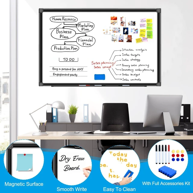 Alt view image 4 of 7 - 36"x24" White Board for Wall Double-Sided Magnetic Dry Erase Board with Black Aluminum Frame, Presentation Whiteboard Suitable for Home, Office, Classroom & Kitchen