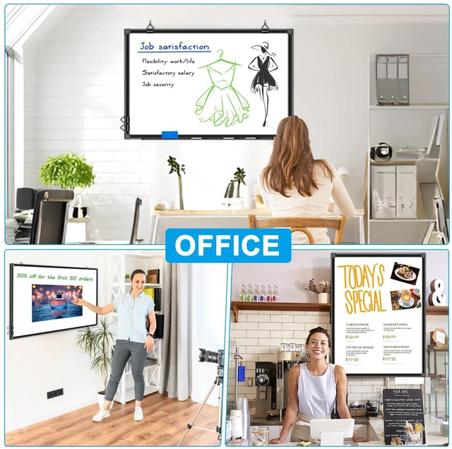 Alt view image 6 of 7 - 36"x24" White Board for Wall Double-Sided Magnetic Dry Erase Board with Black Aluminum Frame, Presentation Whiteboard Suitable for Home, Office, Classroom & Kitchen
