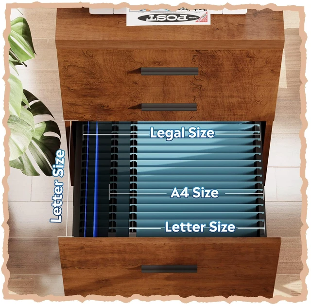Alt view image 5 of 7 - 3 Drawer File Cabinet, Wood Under Desk Filing Cabinet, Walnut Rolling Printer Stand, Small Storage Cabinet with Wheels, Fits Legal/Letter/A4 Size, Home Office
