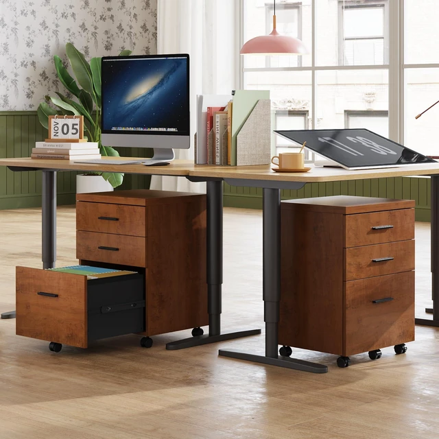 Alt view image 7 of 7 - 3 Drawer File Cabinet, Wood Under Desk Filing Cabinet, Walnut Rolling Printer Stand, Small Storage Cabinet with Wheels, Fits Legal/Letter/A4 Size, Home Office