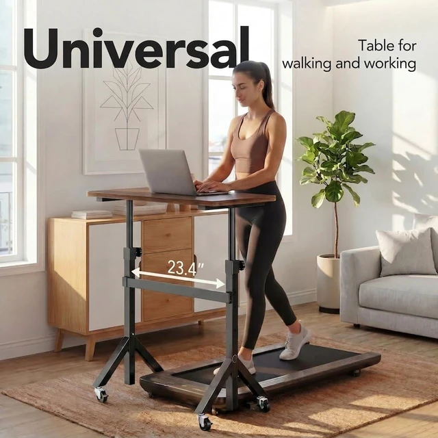 Alt view image 4 of 7 - 28-46" Small Standing Desk Adjustable Heigh, Mobile Stand Up Desk with Wheels, Portable Rolling Desks for Walking Pad and Treadmill, Computer Laptop Desks for Home Office Space
