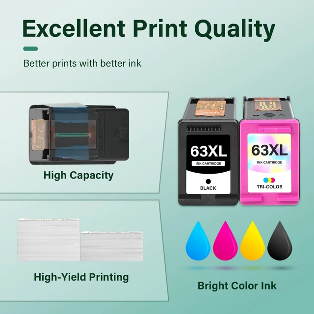 Alt view image 6 of 7 - 63 63XL 4520 3830 Ink Cartridges for HP Printers Black and Color Combo Pack Replacement for HP63XLBlack 63 XL for HP Envy 4520 OfficeJet 3830 4650 5255 5258 5220 4655 DeskJet 1112 3630 Printer 2-Pack